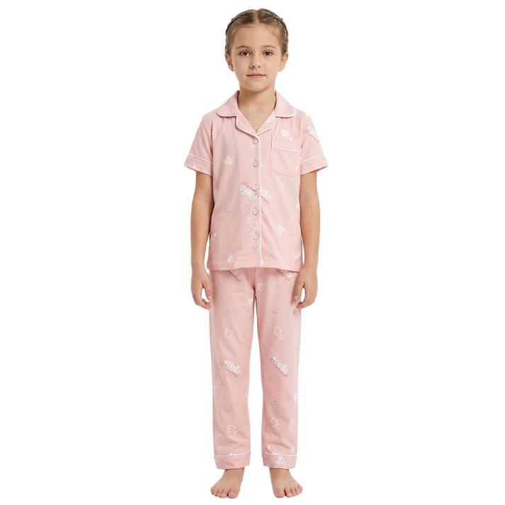Girls Pastel Pink Button-Front Pyjama Set
