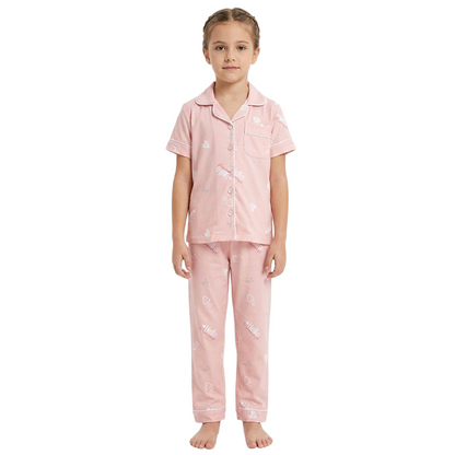 Girls Pastel Pink Button-Front Pyjama Set