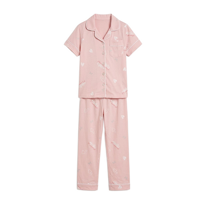 Girls Pastel Pink Button-Front Pyjama Set