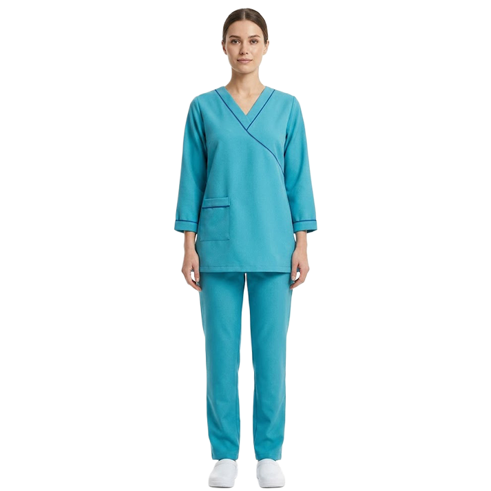 Maid's Asymmetric Mock-Wrap Uniform Set