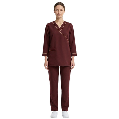 Maid's Asymmetric Mock-Wrap Uniform Set