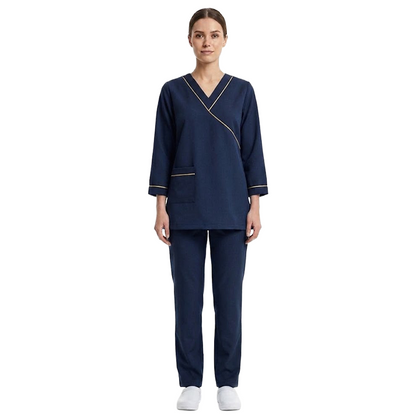 Maid's Asymmetric Mock-Wrap Uniform Set