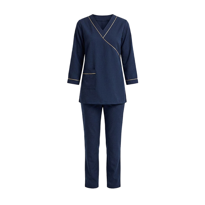 Maid's Asymmetric Mock-Wrap Uniform Set