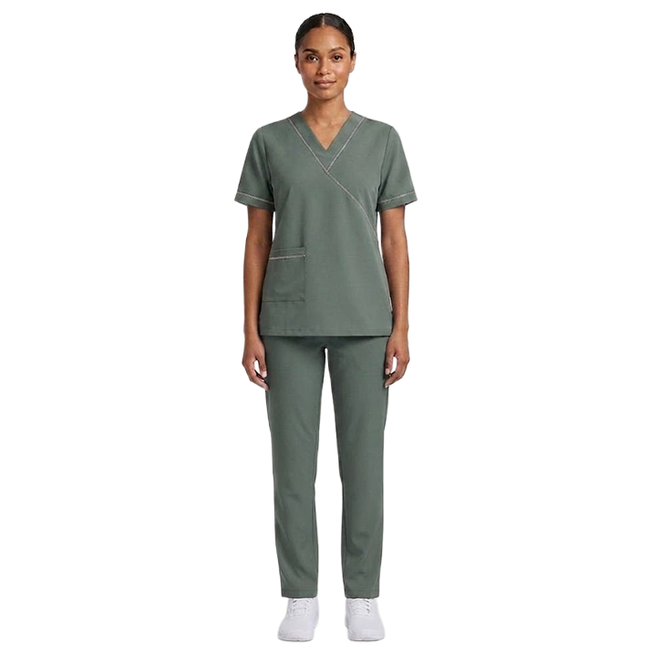 Maid's Wrap-Style V-Neck Uniform Set
