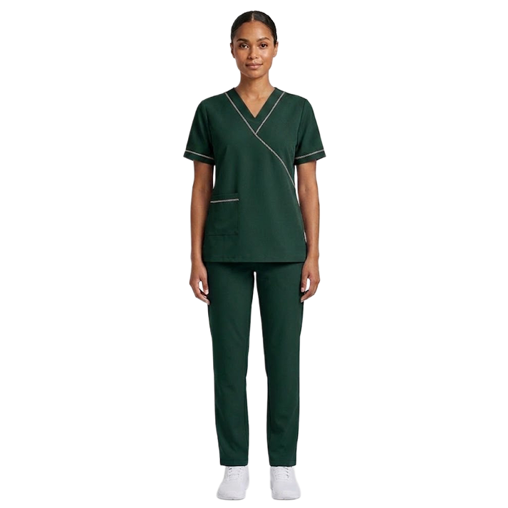 Maid's Wrap-Style V-Neck Uniform Set