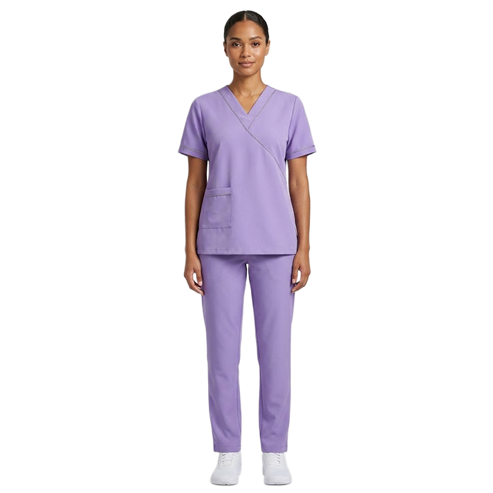 Maid's Wrap-Style V-Neck Uniform Set