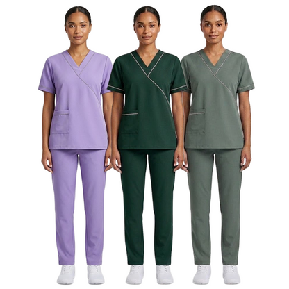 Maid's Wrap-Style V-Neck Uniform Set