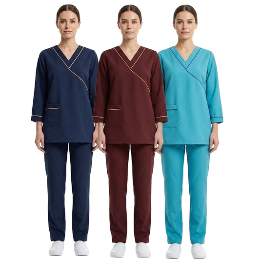 Maid's Asymmetric Mock-Wrap Uniform Set