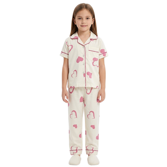 Girls Multi-Heart Button-Front Pyjama Set