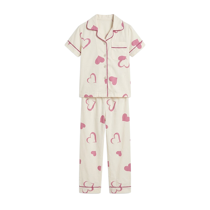Girls Multi-Heart Button-Front Pyjama Set