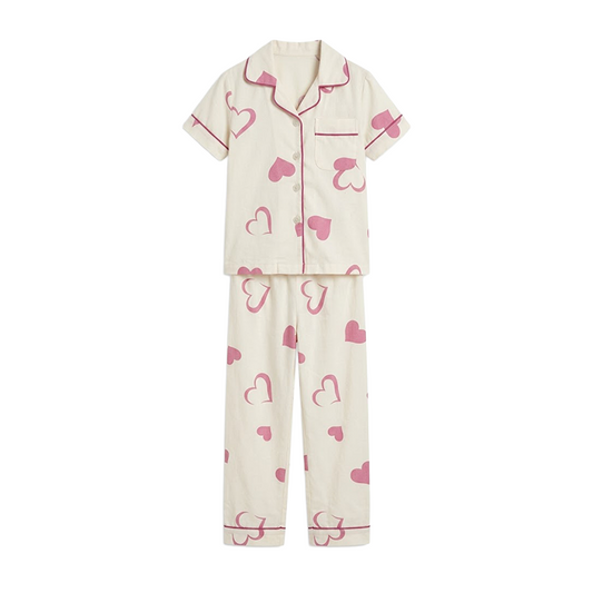 Girls Multi-Heart Button-Front Pyjama Set