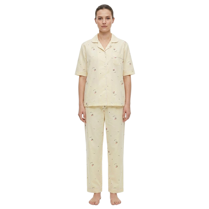 Women Cream Half Sleeves Pyjama Set