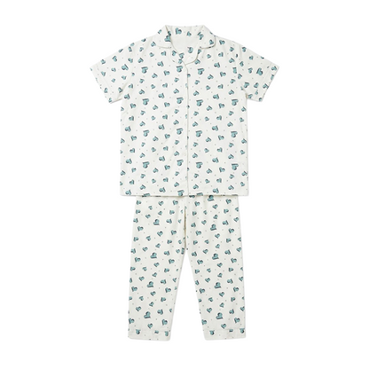 Women Green Hearts Half Sleeves Pyjama Set