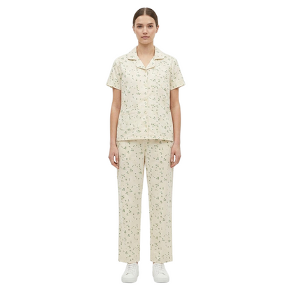 Women Pale Beige Half Sleeves Pyjama Set