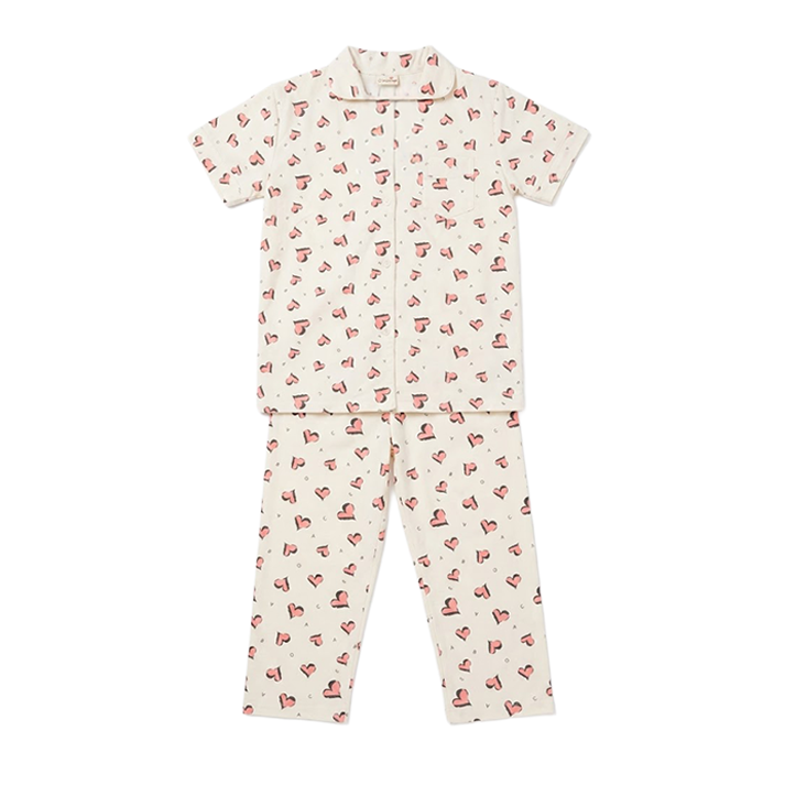 Women Pink Hearts Half Sleeves Pyjama Set