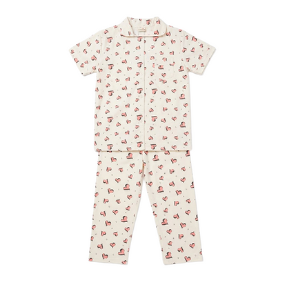 Women Pink Hearts Half Sleeves Pyjama Set