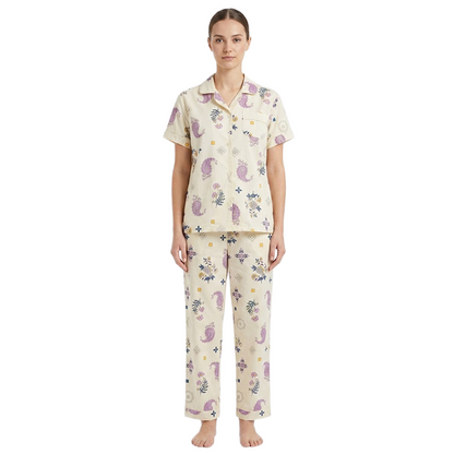 Women Lilac Luster Half Sleeves Pyjama Set