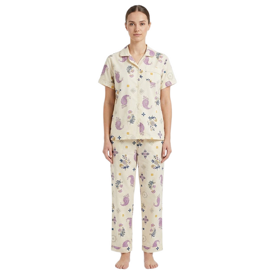 Women Lilac Luster Half Sleeves Pyjama Set