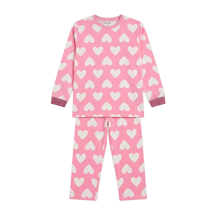 Women Heart Pattern Full Sleeves Pyjama Set