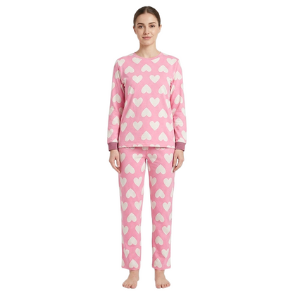 Women Heart Pattern Full Sleeves Pyjama Set