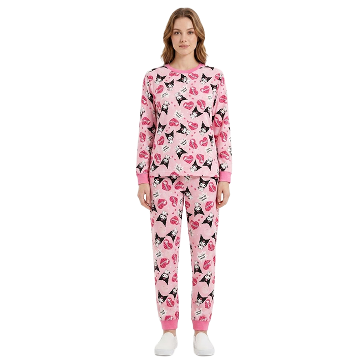 Women Sanrio Kuromi Full Sleeves Pyjama Set