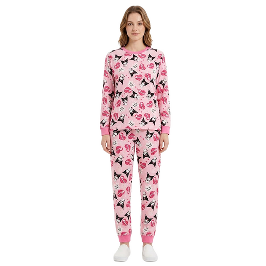 Women Sanrio Kuromi Full Sleeves Pyjama Set