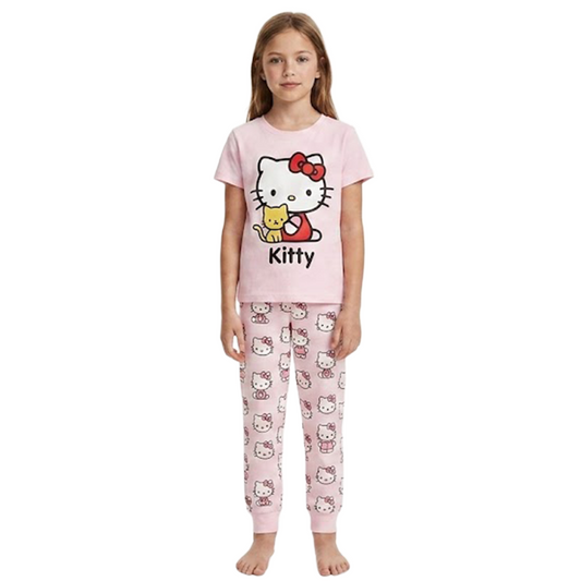 Girls Kitty Half Sleeves Pyjama Set