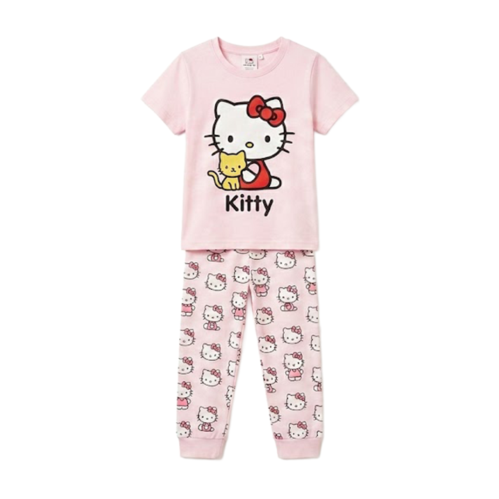 Girls Kitty Half Sleeves Pyjama Set
