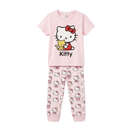 Girls Kitty Half Sleeves Pyjama Set