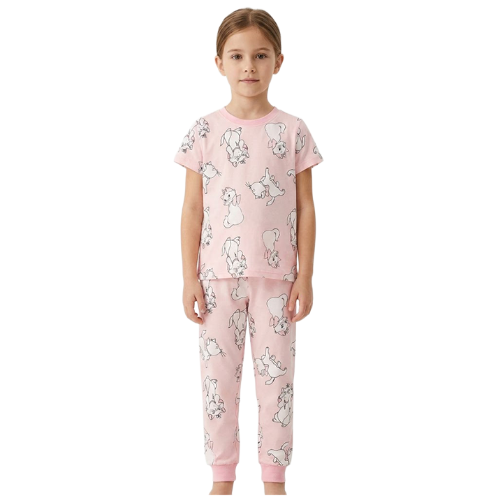 Girls Soft Pink Character Half Sleeves Pyjama Set