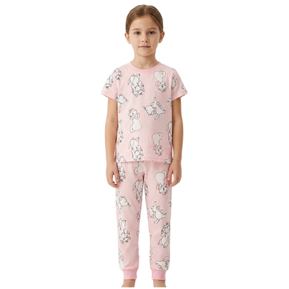 Girls Soft Pink Character Half Sleeves Pyjama Set