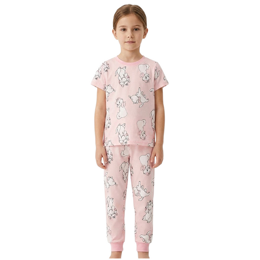 Girls Soft Pink Character Half Sleeves Pyjama Set