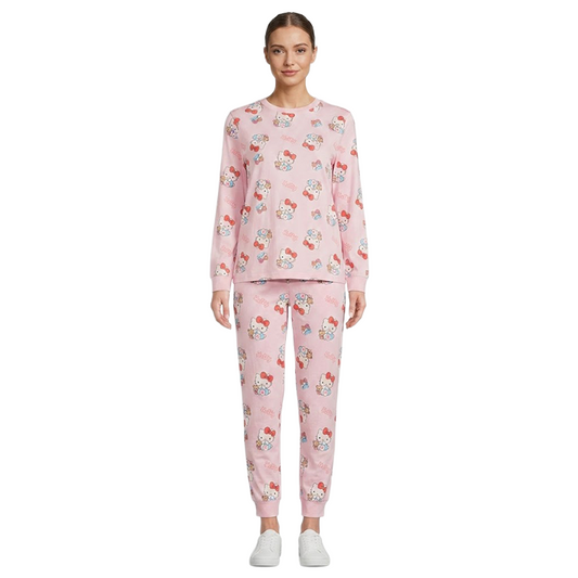 Women Sweetheart Bow Full Sleeves Pyjama Set