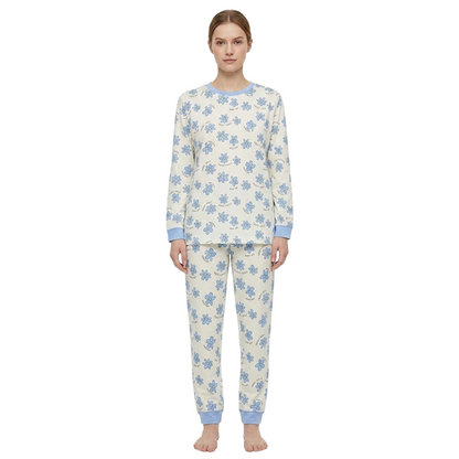 Women Blue Floral Print Full Sleeves Pyjama Set