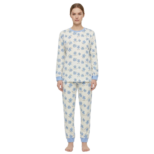 Women Blue Floral Print Full Sleeves Pyjama Set