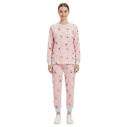 Women Kitten Print Full Sleeves Pyjama Set