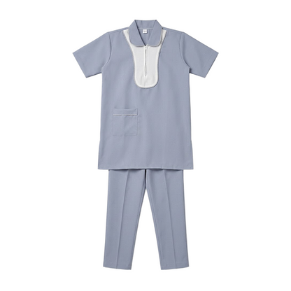 Maid's Contrast Bib Front Zip-Neck Uniform Set
