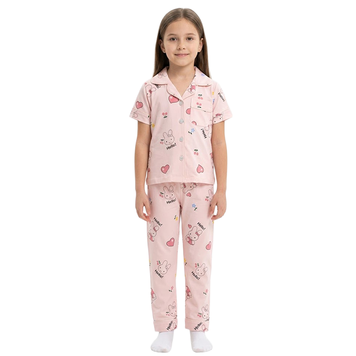 Girls Blush Scented Bunny Button-Front Pyjama Set