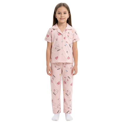 Girls Blush Scented Bunny Button-Front Pyjama Set