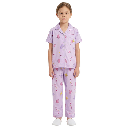 Girls Lilac Butterfly-Print Button-Front Pyjama Set