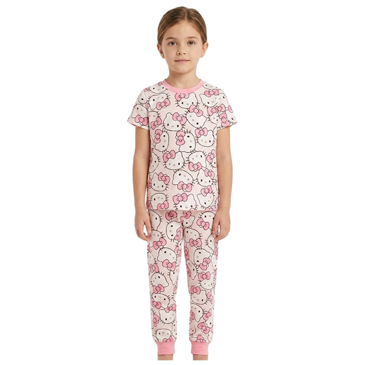 Girls Pink Hello Kitty Half Sleeves Pyjama Set