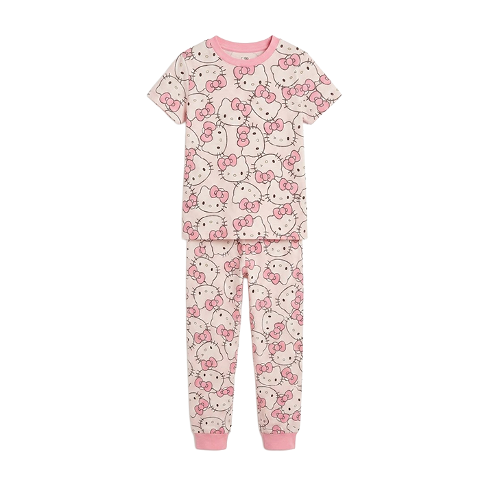 Girls Pink Hello Kitty Half Sleeves Pyjama Set