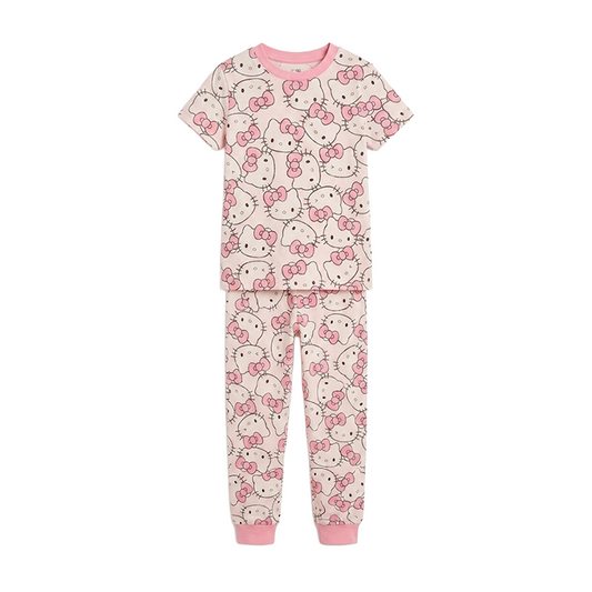 Girls Pink Hello Kitty Half Sleeves Pyjama Set