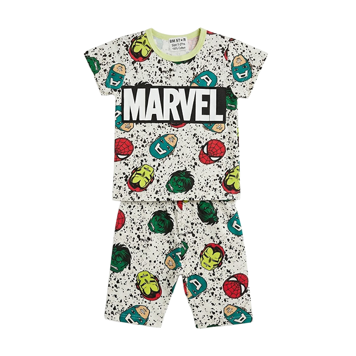 Boys Marvel Mask Half Sleeves Shorts Set