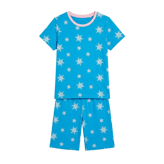 Girls Snowflake Print Half Sleeves Shorts Set
