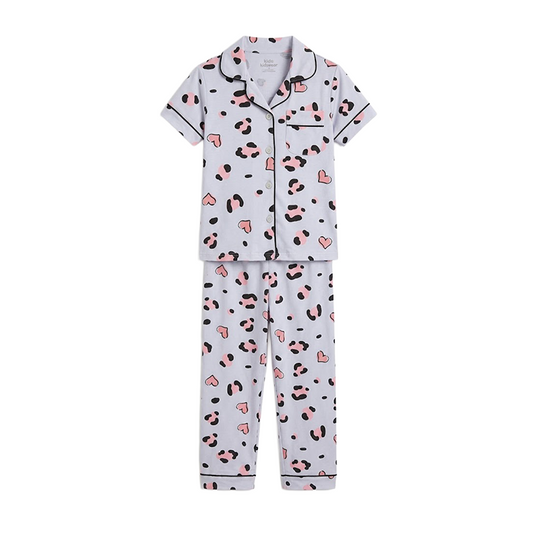 Girls Icy Grey Leopard Print Button-Front Pyjama Set