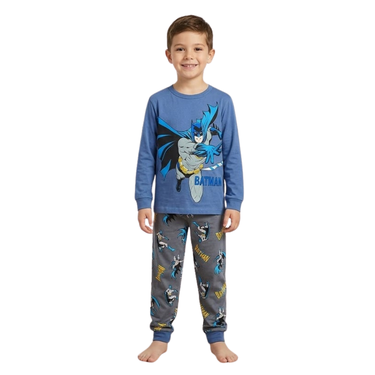 Boys Batman Pajama Set | Blue & Grey Long Sleeve Sleepwear