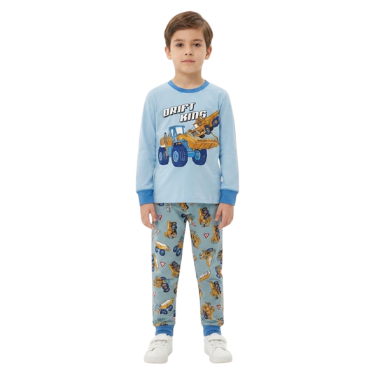 Boys Drift King Pajama Set | Blue Construction Sleepwear