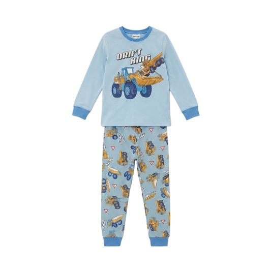 Boys Drift King Pajama Set | Blue Construction Sleepwear