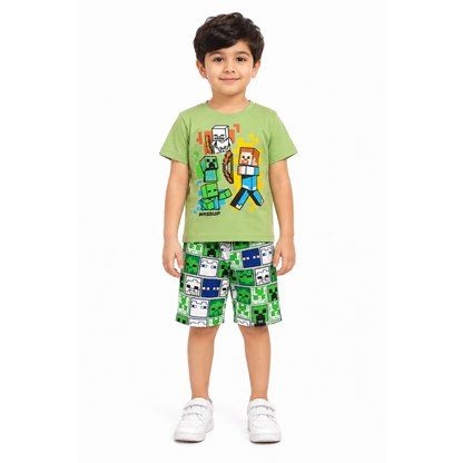 Boys Green Minecraft T-Shirt & Shorts Set | Kids Summer Outfit